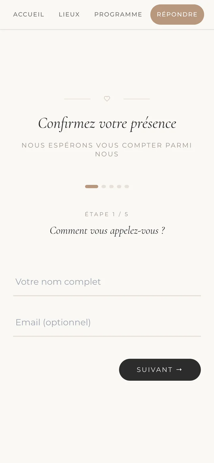La réponse sur le site, étape 1 sur 5 : « Comment vous appelez-vous ? ».